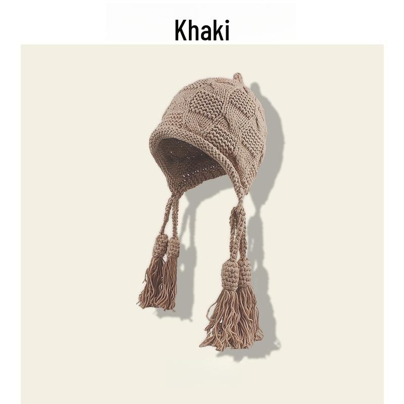 Women's Handmade Red Wool Tassel Hat - Warm Ear Protection for Autumn & Winter, Korean Fashion
