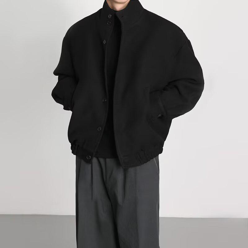 

Men s High-End Stand-Collar Woolen Coat: Korean and British Style Jacket M чёрный