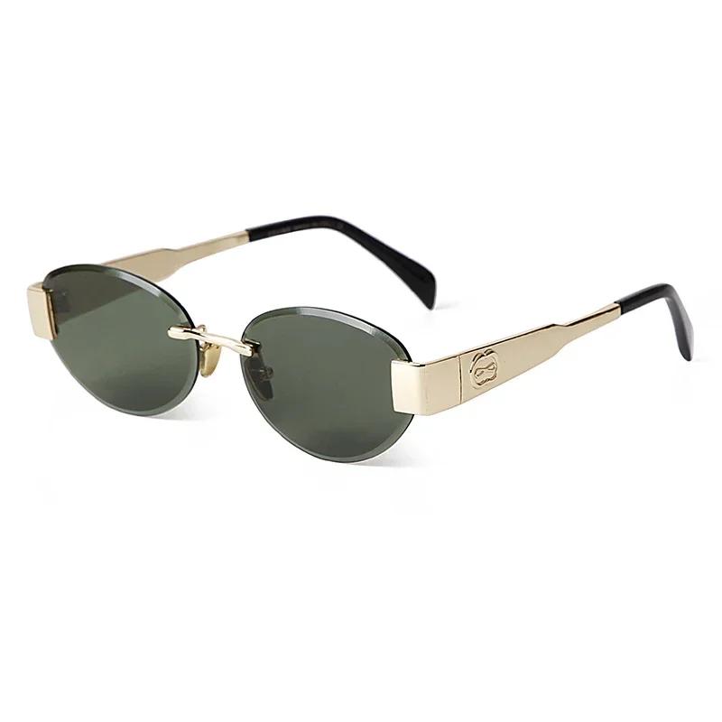 Luxury Metal Frame Women Rimless Oval Sunglasses Design Brown Sun Glasses Men Classic Frameless Round Shades Sun Glasses