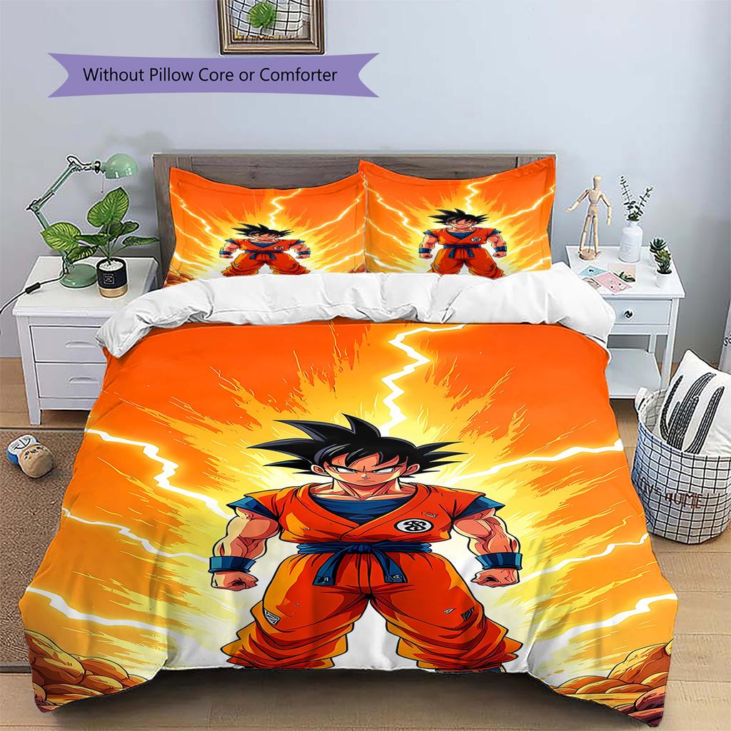 Son Goku Muster Bettwäsche, Steppbett Set Bettbezug Kissenbezug Zuhause Geburtstagsgeschenk (1 Bettbezug + 2 Kissenbezüge, ohne Füllung)
