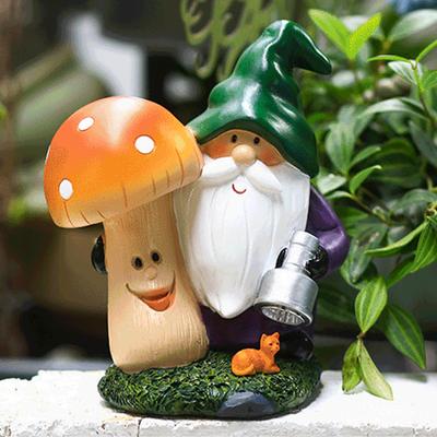 Solar Powered Mushroom Gnomes Figurine Resin Funny Gnomes Ornament Creative Mushroom Dwarf Lighting Statue Courtyard Decoration