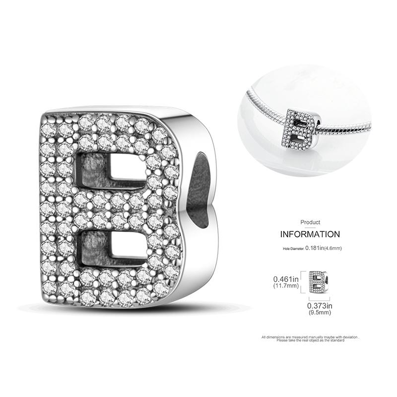 26 A-Z Alphabetperlen Kupfer Liebesbrief-Anhänger Passend für Original 3mm Damenarmband Armreif Cz Zirkonperle DIY Schmuck Geschenk