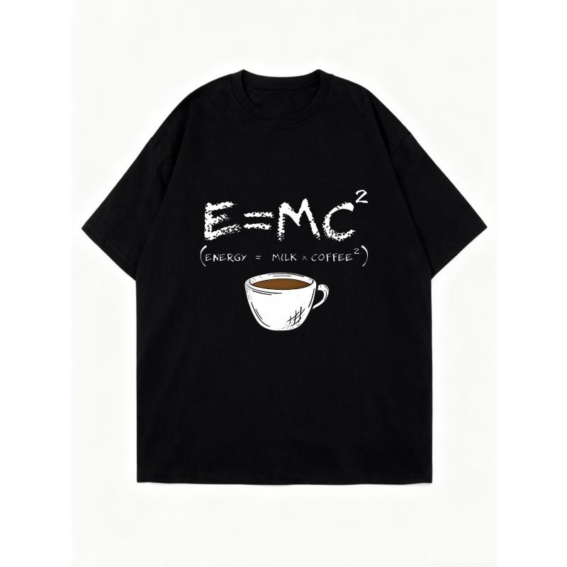 Black Oversized T Shirt With E Mc2 Coffee Formula Print And Cup Graphic For Casual Wear And Everyday Style