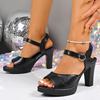 Fashion Black Ankle Strap High Heel Sandals for Women 2025 Summer Pointed Peep Toe Dress Shoes Woman Fashion Platform Sandalias De Mujer