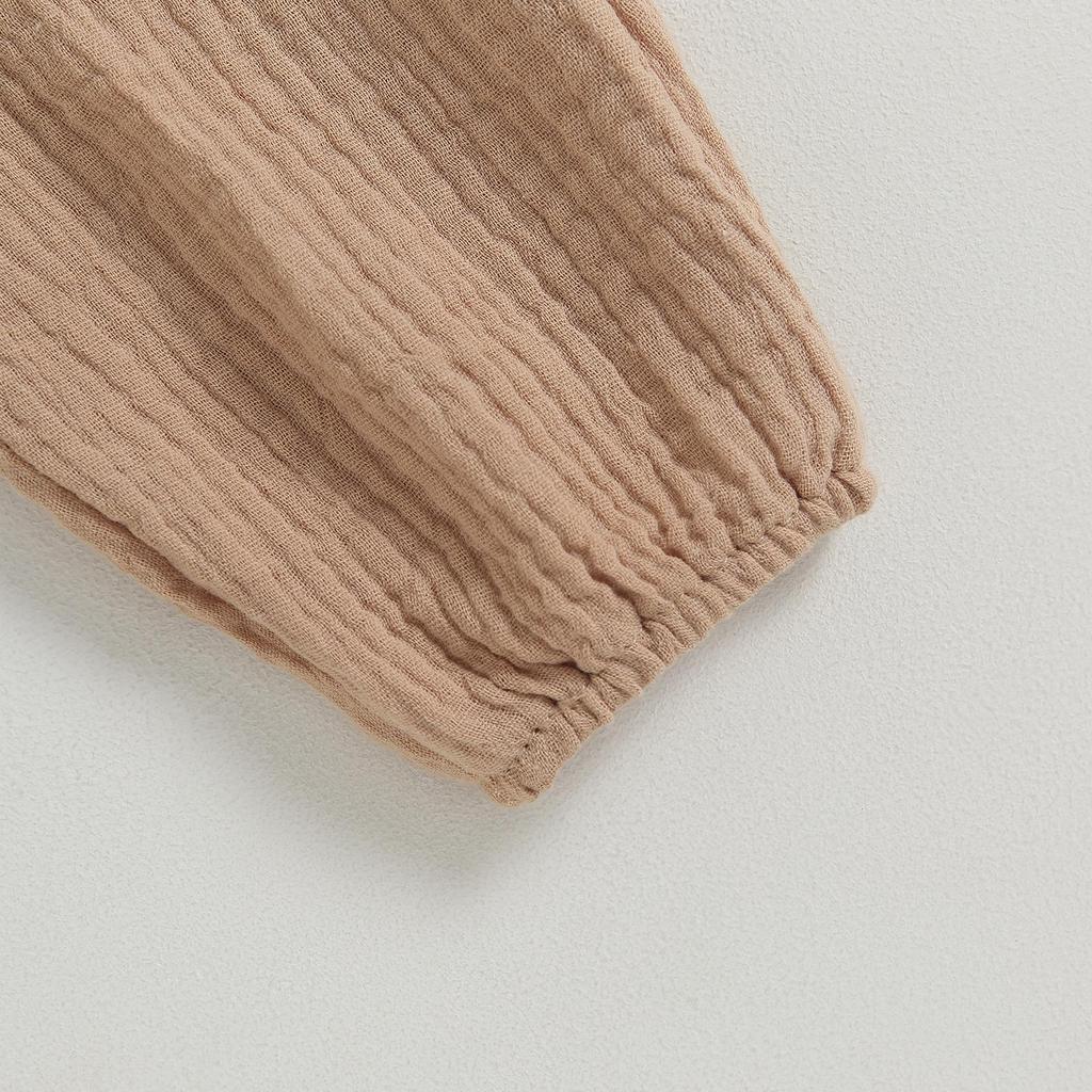 Kids Boys  Cotton Linen Kids Boys Outfits Fall Solid Buttons Long Sleeve Shirts Tops and Elastic Waist Long Pants 2Pcs Clothes Set