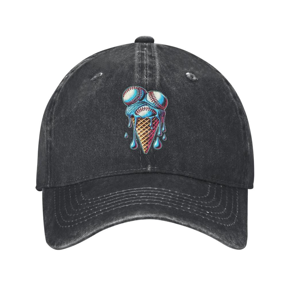 Cool Baseball Ice Cream Cone Sun Baseball Cap Themed Design Couple Women Design Trucker Hat Summer Retro Tennis Skate Cap