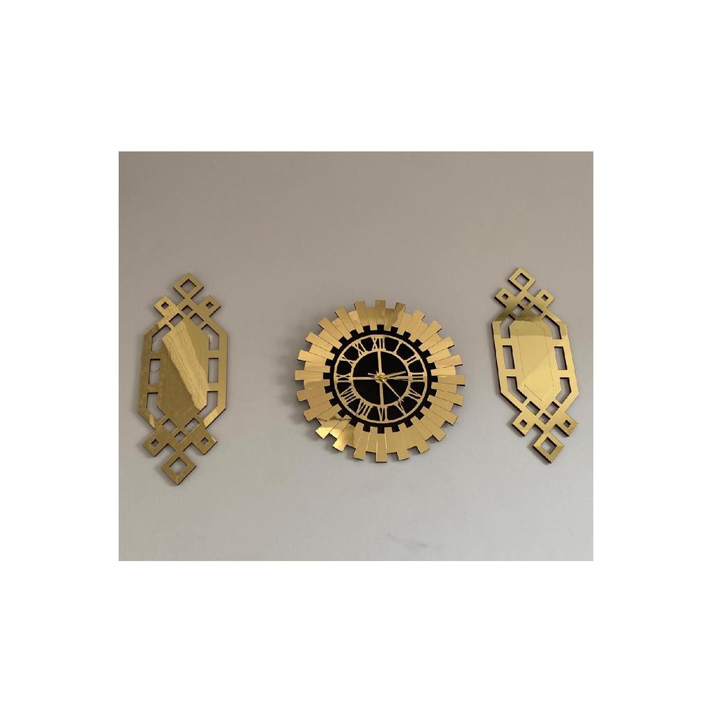Stylish Wall Clock Set Of 3 50 Cm Luxury Roman Numeral Decorative Sun Clock 25 X 60 Cm Baklava Paintings