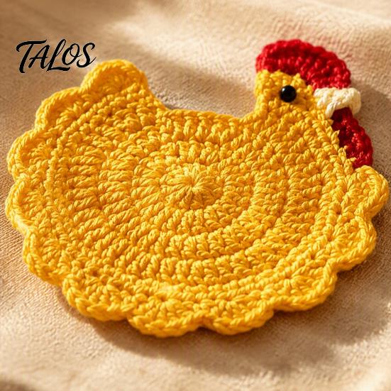 Creative Cartoon Mug Rugs Handmade Crochet Hen Coasters for Drinks, Cute Yarn Cup Mats, Heat Non Slip Drink Resistant Absorbent Table Pads Coffee Tea