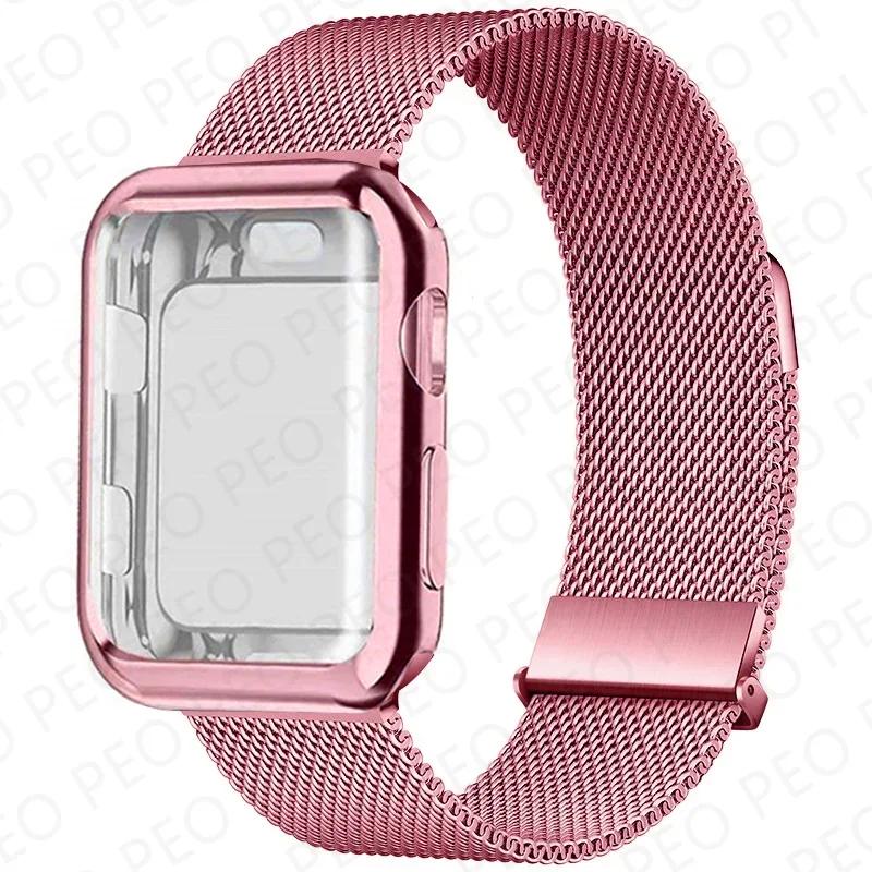 Case+Metal Milanese bands For Apple Watch Band 44mm 38mm-42mm-40mm Magnetic Loop iwatch Series 9 8 7 6 5 4 3 SE 45mm 41mm Strap