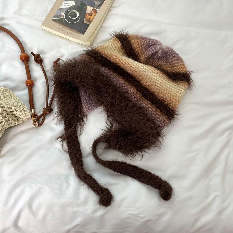 Wool Hat for Women with Small Faces, Winter Braids, Thickened Warm Ear Protection and Cold Protection, Versatile Plush Knitted Hat