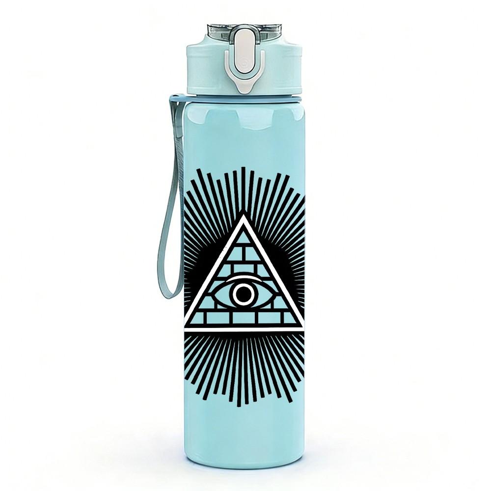 1PC Dark Triangle Eye Symbol 750ml Color Plastic Sports Water Bottle Leakproof Flip Straw Lid Suitable for Sports Office Home Use