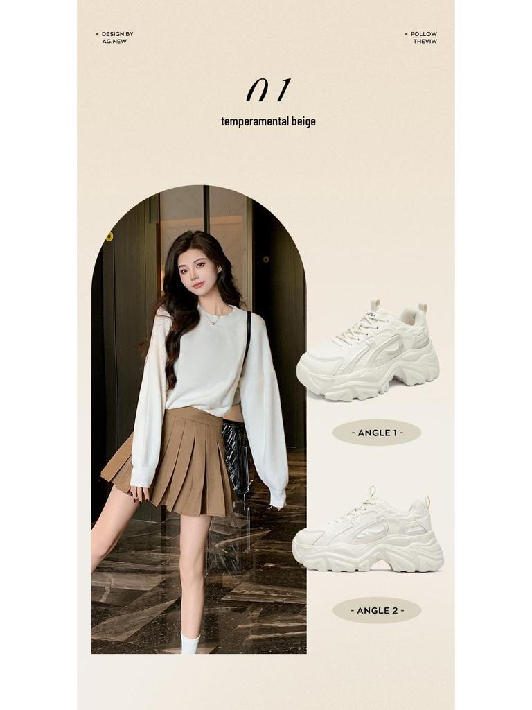Ougushideng Women's 2025 Autumn Height-Boosting Thick-Soled Casual Sneakers