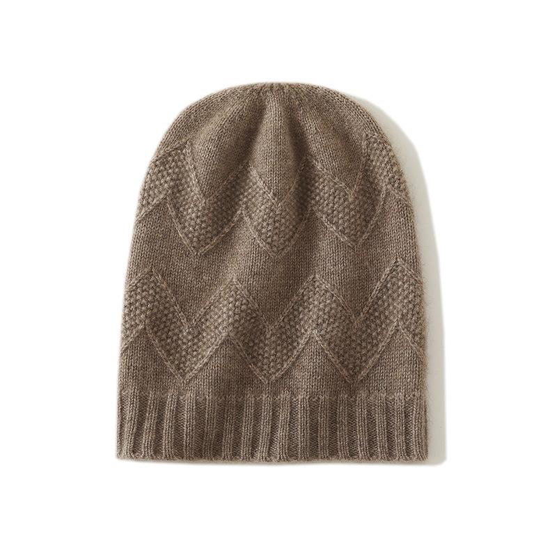 Cashmere Autumn and Winter New Style Women's High End Solid Color Cable Thickened Warm Ear Protection Fashionable Knitted Casual Hat