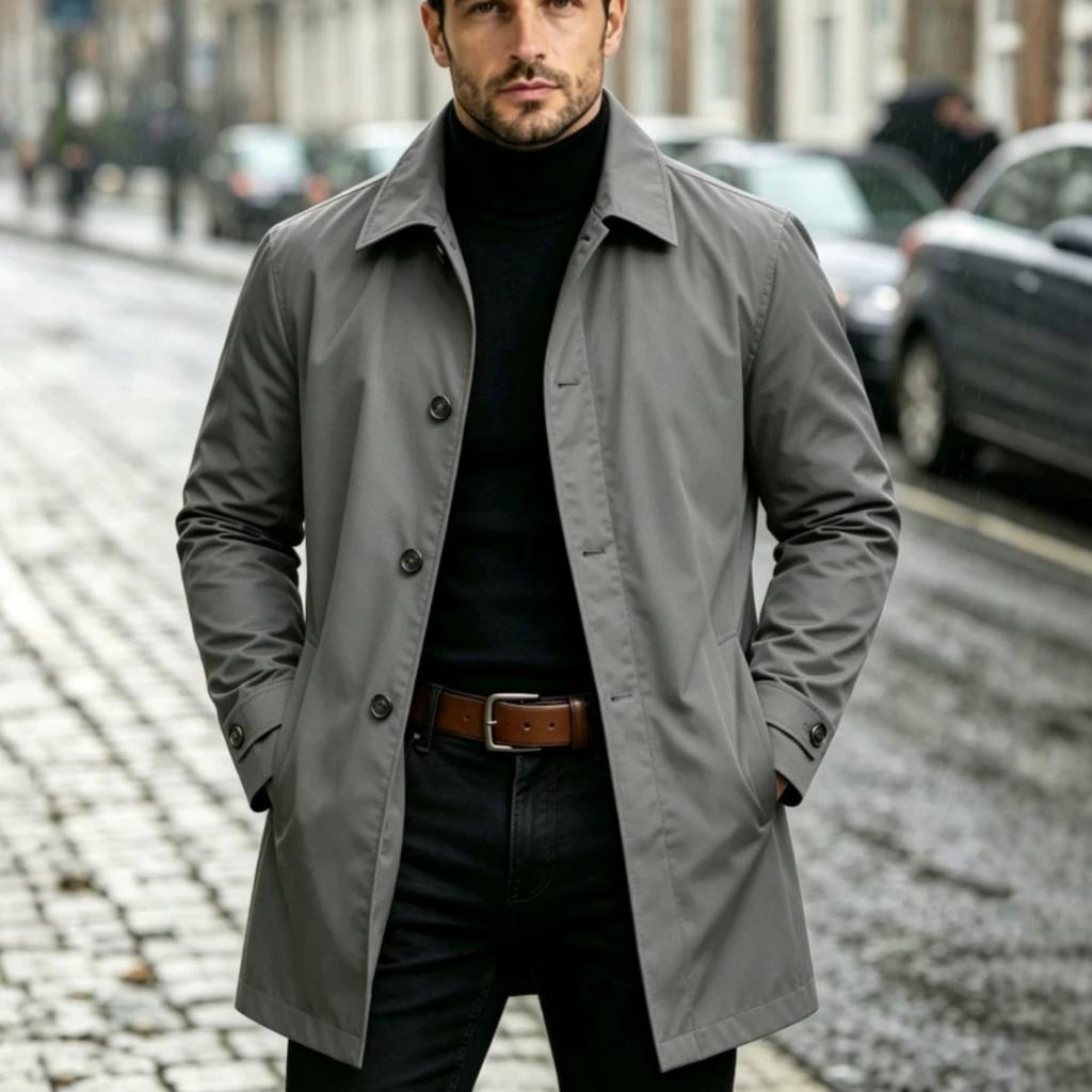 Vinterjakke for menn i europeisk og amerikansk stil, høykvalitets uformell vindjakke, vintage vanntett cardigan-kåpe for pendling