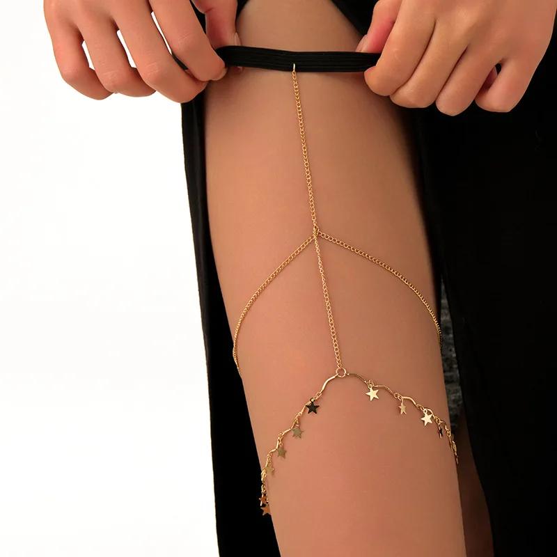 Fashion Summer Bohemian Thigh Chain Simple Sexy Body Chains for Women Double-layer Metal Leg Chain Festival Jewelry Accesorios