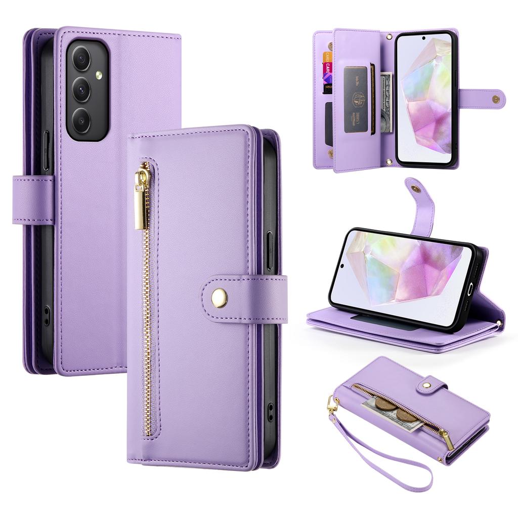 DF-011 For Samsung Galaxy A35 5G Case PU Leather Zipper Pocket Folio Flip Phone Cover