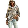Damenmode Dreiviertelarm Blätterdruck Kapuzen-Pullover-Oberteil