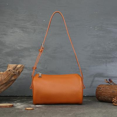 Bolsa Transversal Estilo Casual e Sofisticado Bolsa Travesseiro Cilíndrica Bolsa de Mão em Couro de Vaca Bolsa de Mão Pequena