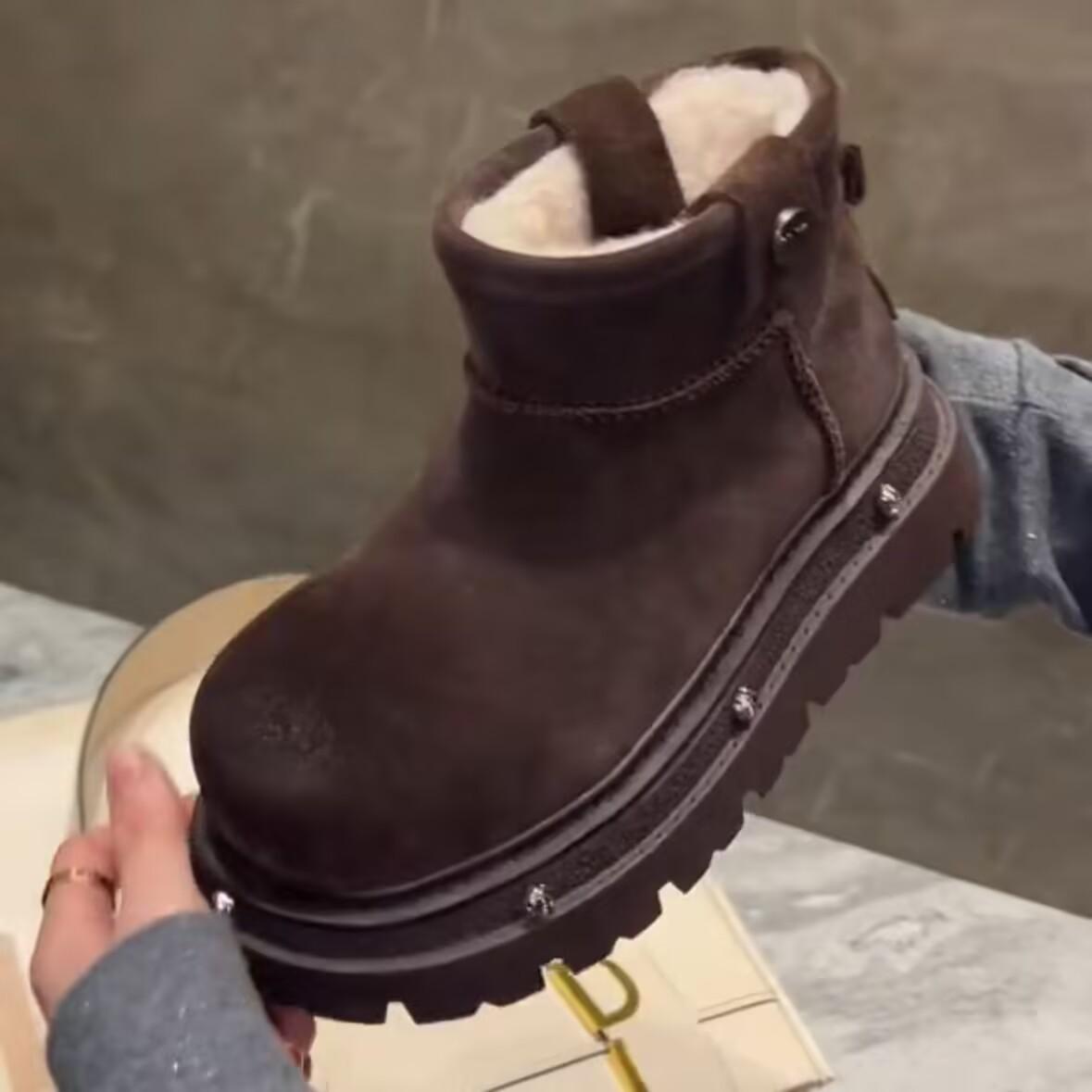 

Модные женские ботинки на платформе для снега на плоской подошве из меха и замши, теплые плюшевые хлопковые туфли, женские брендовые зимние 2025 года, трендовые готические повседневные ботинки Mujer 40