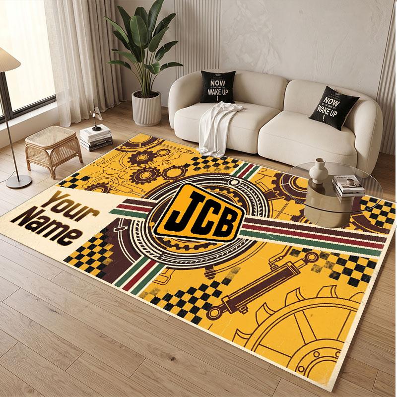Custom Rug JCB Pattern Print Name Text Soft Non‑Slip Floor Carpet for Home Indoor Decoration