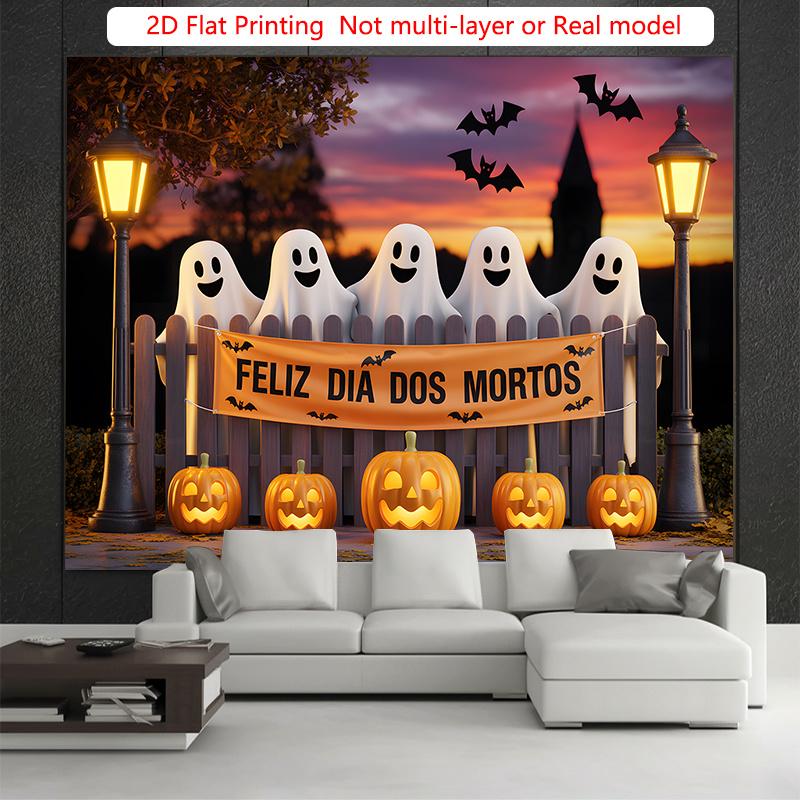 Party Backdrop Halloween Flat Ghosts Pumpkins Banners Spooky Pumpkin Event Photo Background Party Decor
