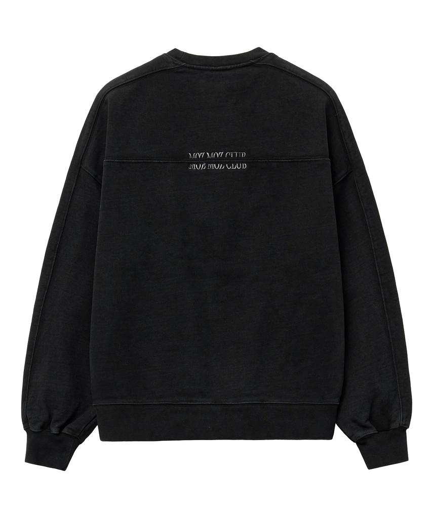 MOZMOZ Heavy Weight Pigment Back Embroidery Cutout Oversized Sweatshirt Black