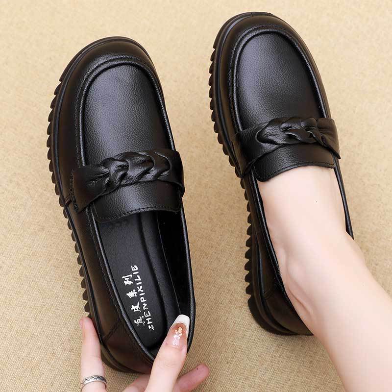 Spring Autumn Fashion Women's Shoes Woman Soft Leather Wedge Single Shoes Mother High Heels Comfort Black Work Shoes