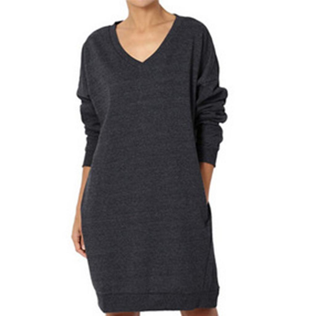 Women's Solid Color V-neck Top Long Sleeved Loose Top