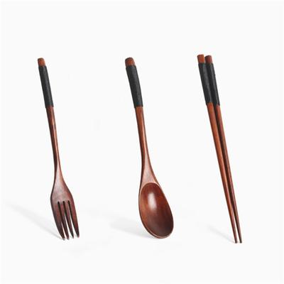 Korean Wooden Tableware Fork Spoon Chopsticks 3Pcs/Set Solid Wood Long Handle Spoon Chopsticks Portable Tableware ARI