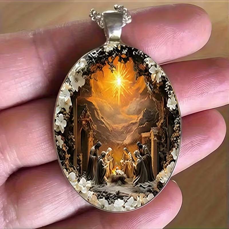 Retro Elegant Geometry Oval Organic Glass Pendant Necklace For Men Women Friends Christmas Easter Daily Wear Creative Jewelry