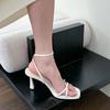 One-word sandals women's 2025 new summer stiletto white with skirt not tired feet popular beautiful high heels