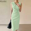 ZANZEA Vestido de Vaina Casual de Verano sin Mangas con Cuello en V para Mujer