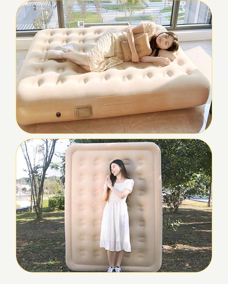 Samopompujący Beżowy Materac Powietrzny - Podwyższony, Pogrubiony, Składany na Kemping lub Przerwy na Lunch