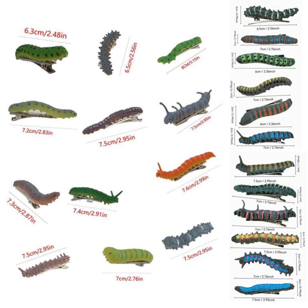 6/12Pcs Realistic Caterpillars Hair Clips Creative Funny Crawl Insect Hairpins Strong Grip Animal-shaped Halloween Hair Claw