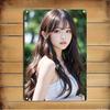 Metal Sign Korean Beauty Wall Art, Woman Portrait Hair Decor for Home Cafe Bar Gift