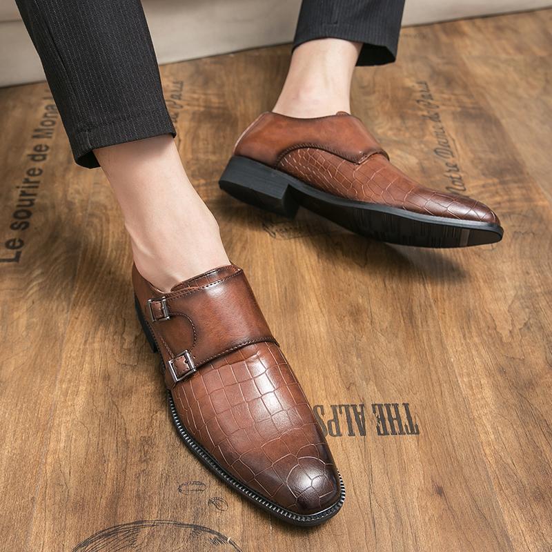 FashionPatent Leather Men Monk Shoes Fashion Loafers Black Brown Slip on Mens Dress Shoes Wedding Party Formal Oxfords Shoes Size 39-45