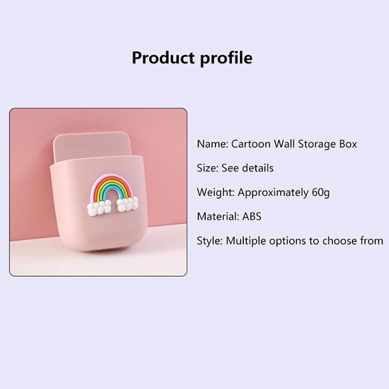 Cartoon Wall Mounted Organizer Storage Box Remote Control Mounted Mobile Phone Plug Holder Stand Wall Charging Multifunctio