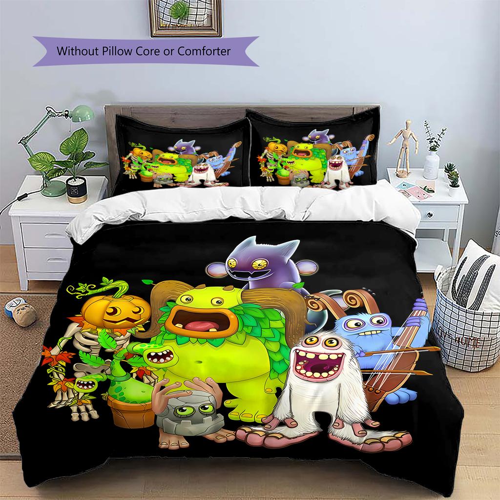 My Singing Monsters Pattern Bedding,Quilt Set Quilt Cover Pillowcase Home Birthday Gift (1 * Duvet Cover + 2 * Pillowcase, Without Core)
