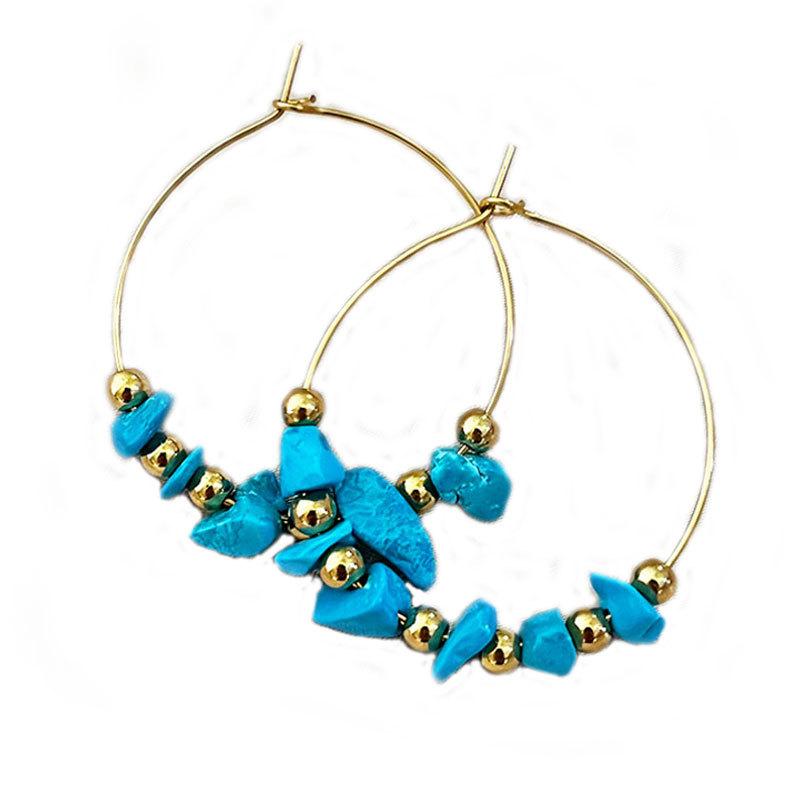 Vintage Bohemian Exaggerated Colored Natural Stone Stainless Steel Hoop Earrings For Women