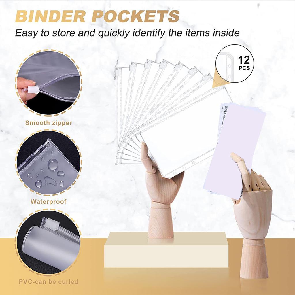 Budget Binder A6 12 Color Budget Sheets Zipper Bags 24 Labels 2 English Labels Cash Envelope Binder for Budgeting