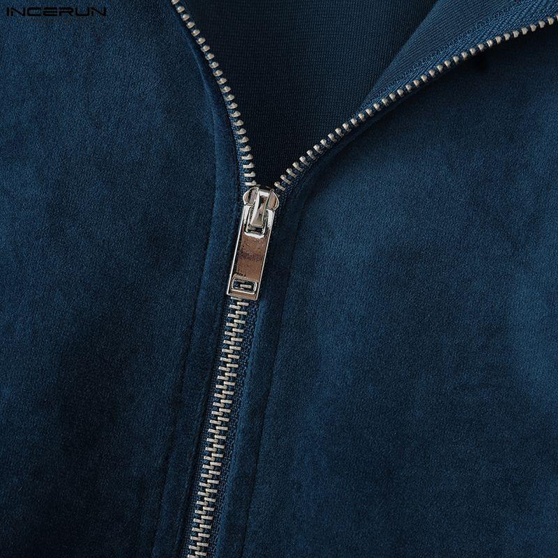 INCERUN Men Casual Lapel Neck Long Sleeve Zipper Up Velvet Jackets Coats