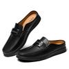 Fashion Fashion Men Walking Muller Shoes Genuine Leather Mens Half Casual Shoes Metal Buckle Slip-On Loafers Breathable Light Half Drag