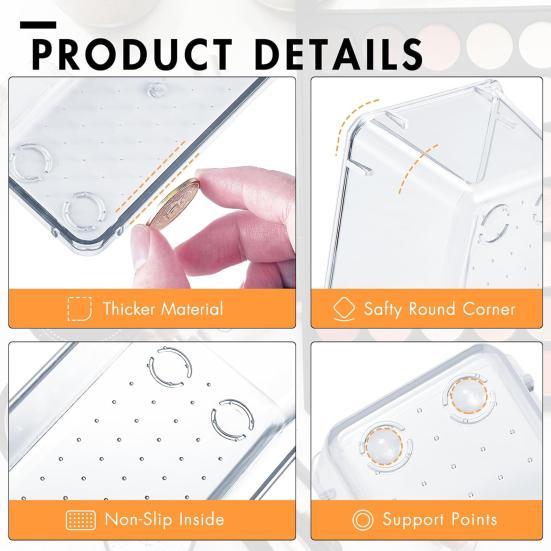 Drawer Compartment Storage Organizer Non Slip 6Pcs Clear Space Saving Transparent Storage Box