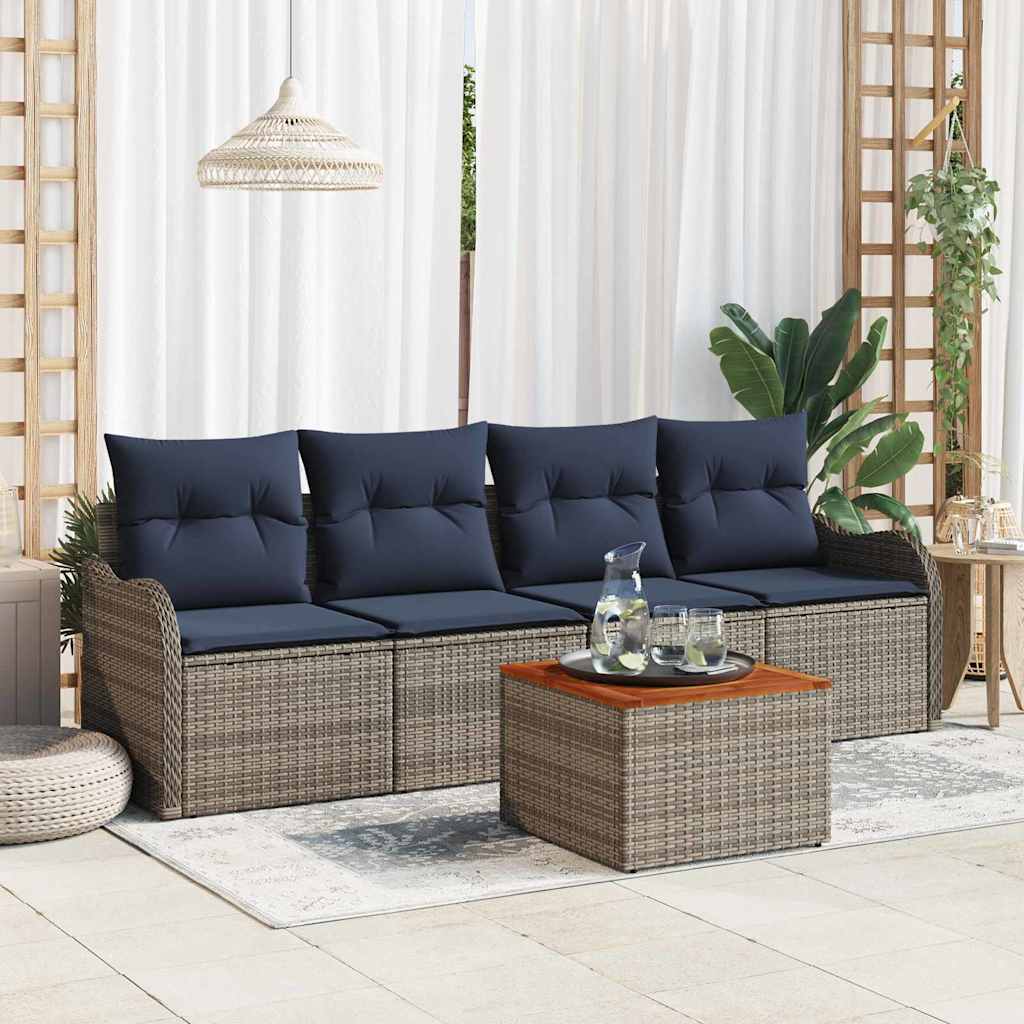 Garden Sofa Set 5 Pieces Gray Poly Rattan