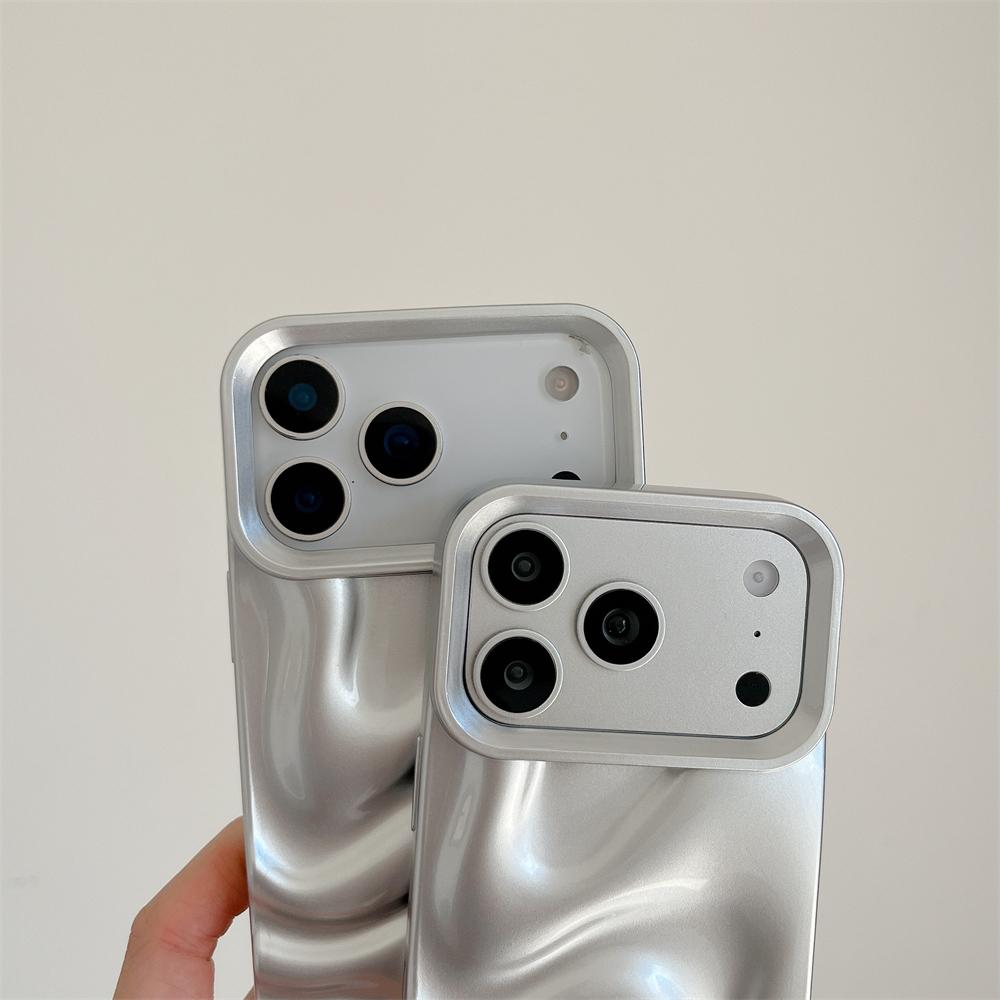 Luxury Matte Silver Water Ripple Case For iPhone 17 Air 16 15 14 13 12 11 Pro Max Creative Frosted Wrinkle Shockproof Hard Cover