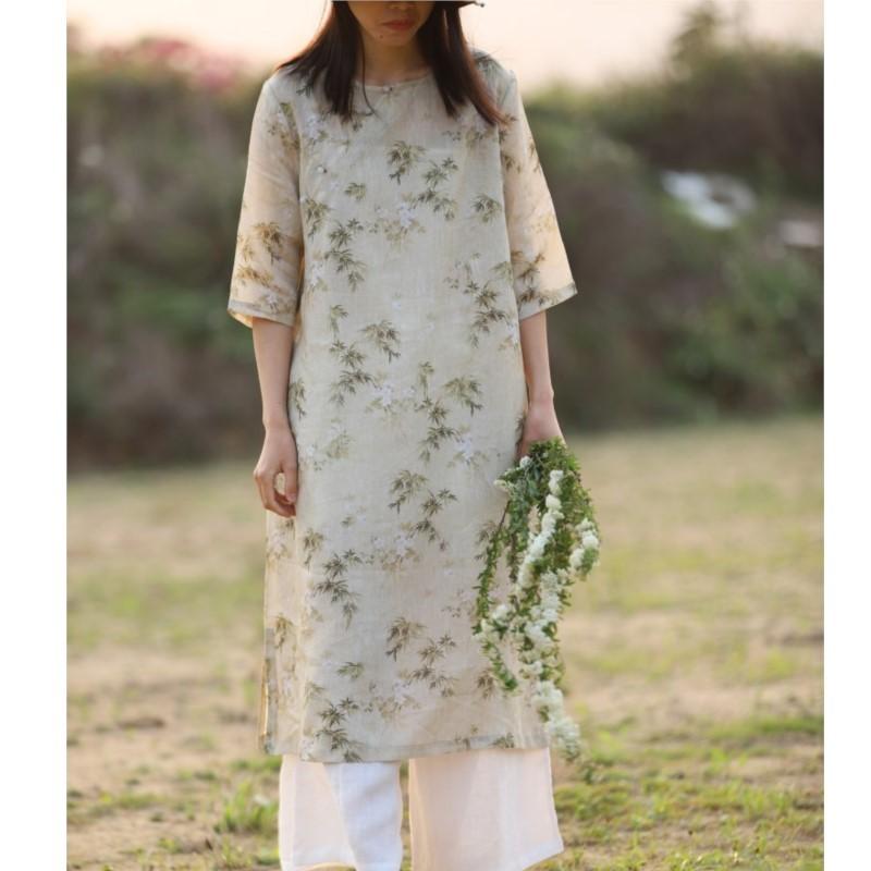 

Женское весеннее винтажное платье Johnature с круглым вырезом в китайском стиле, повседневное индивидуальное платье в стиле ретро с нишевым принтом