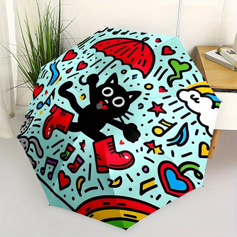1pc Rainbow Cat Automatic Open/close Umbrella, 8-Rib sturdy structure, Portable Travel Umbrella, Parties, Everyday Use, Outdoor Accessory, A