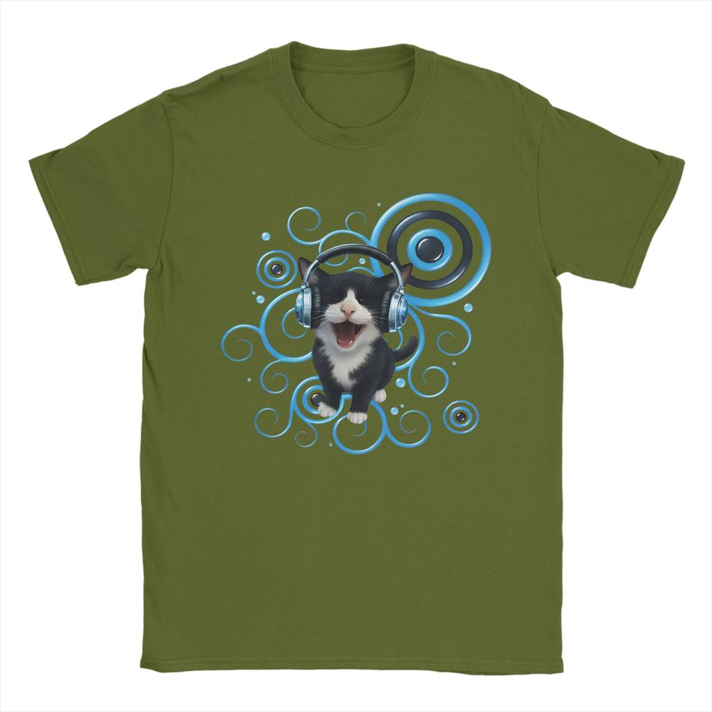 Frutiger Aero Cat Retro TShirts for Men Hipster Cotton Tee Shirt Crewneck Short Sleeve T Shirt Printed Clothes