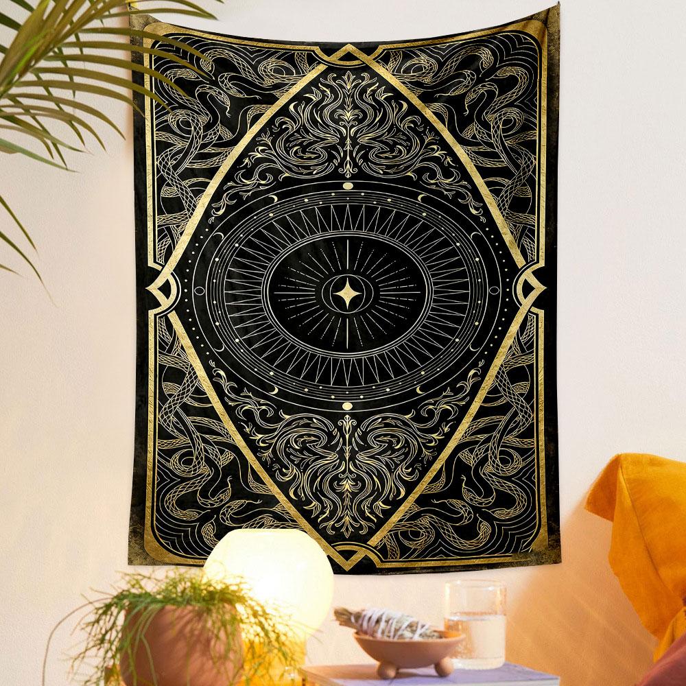 Gold and Black Mandala Tapestry Design Patterned tapestry home decor, suitable for bedroom and living room, gift