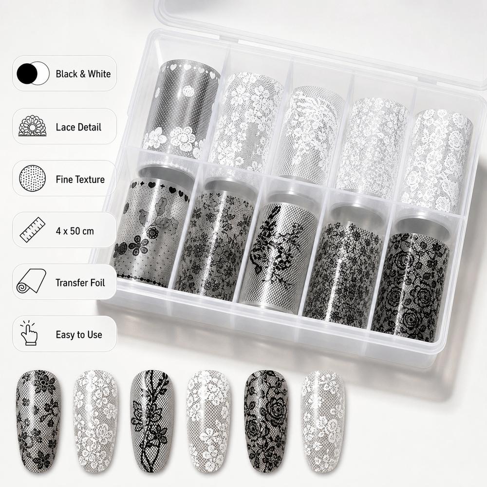 Lace Design Nail Foils Black White Nail Decals Professional Transfer Paper Manicure DIY